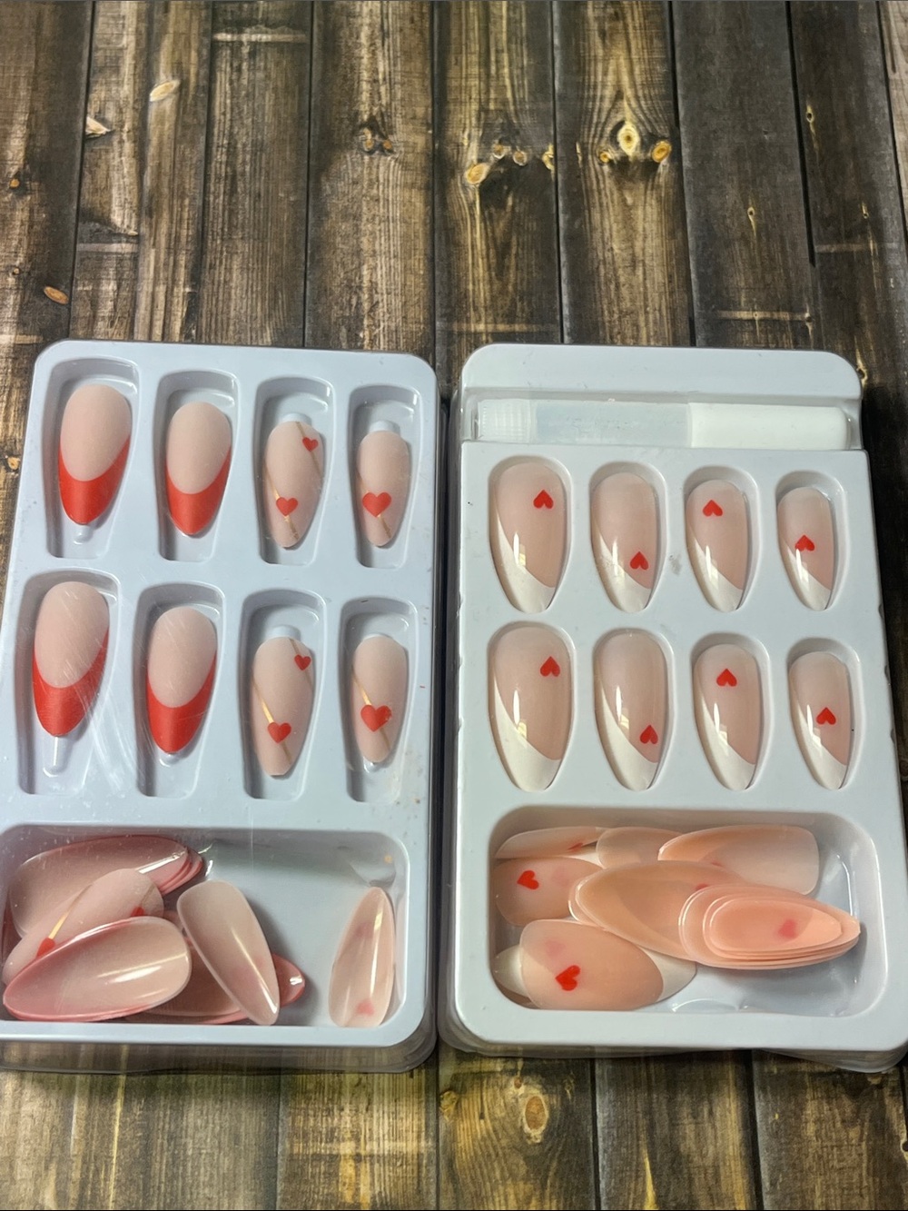 5for$10 Press On Nails Red Heart Nude Medium Oval Nail Accessories 2 Sets NWT
